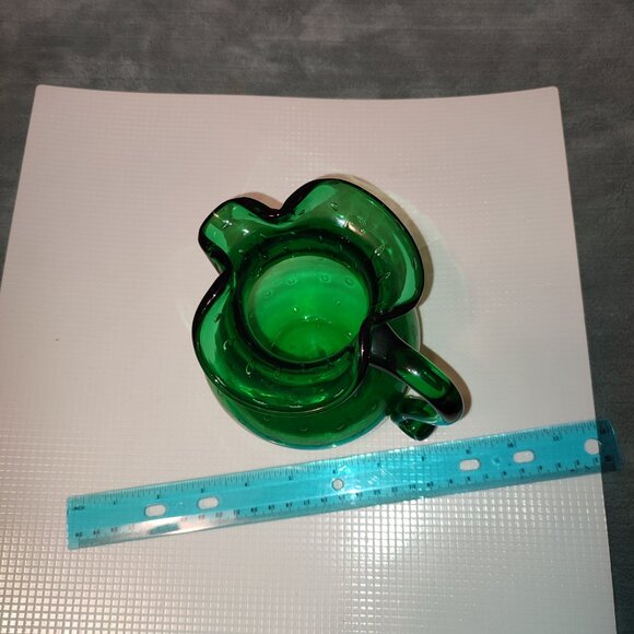 MCM Hand Blown Emerald Glass Art Pitcher Ice Blocker Vintage Green Handle - Picture 5 of 11